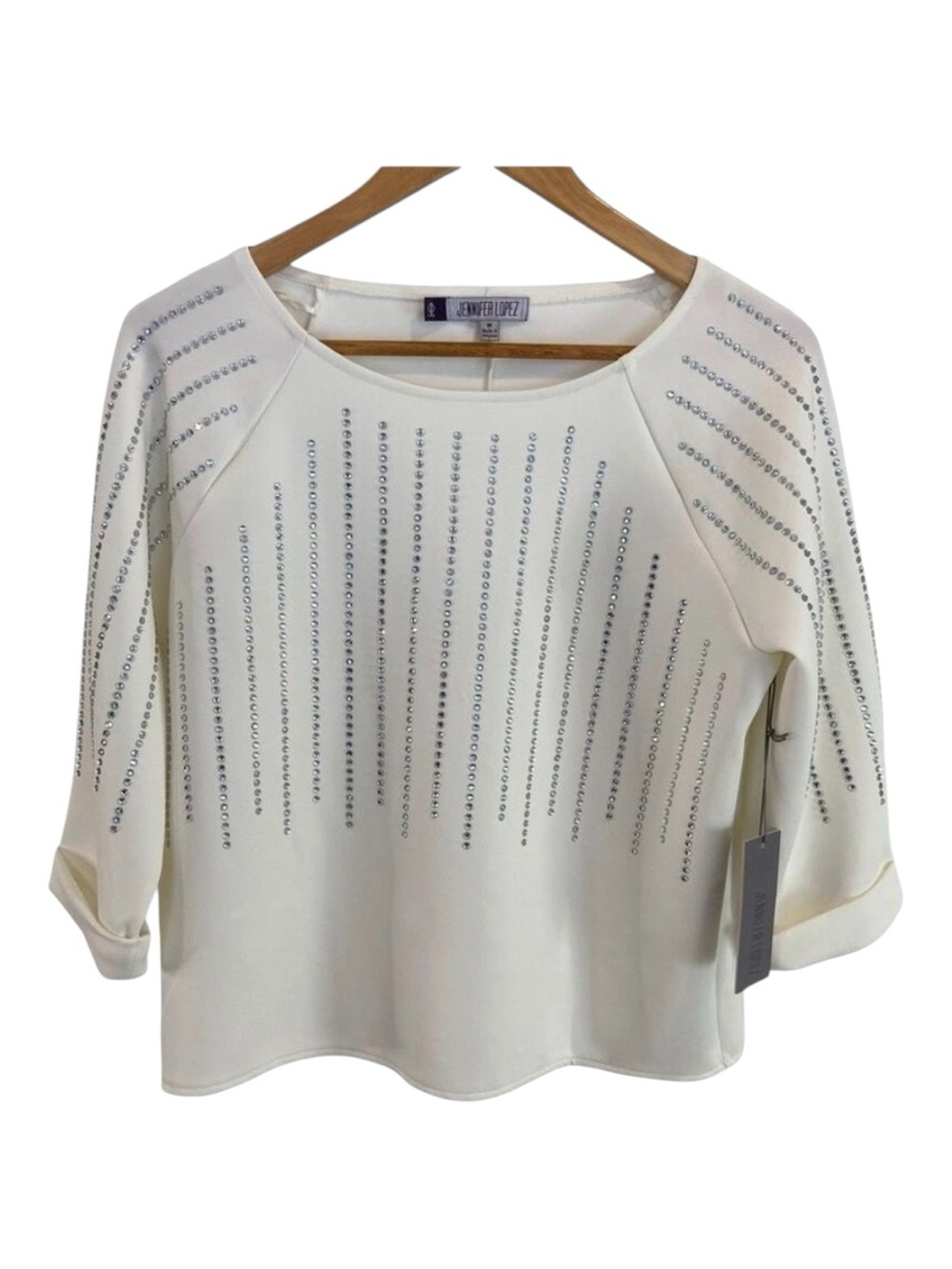 Jennifer Lopez ice angel top crystal embellished NWT white silky blouse medium